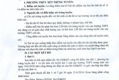 HƯỚNG DẪN XÉT TUYỂN ĐỢT 2- TUYỂN SINH VÀO LỚP 10 THPT NĂM HỌC 2018-2019