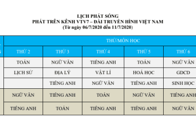 Lịch Phát sóng dạy trên truyền hình VTV7  và các đài phát thanh khác từ 06/7 đến hết ngày 11/7