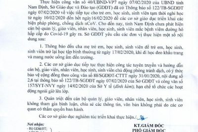 Thông báo về việc học sinh đi học trở lại sau thời gian tạm nghỉ để phòng, chống dịch nCov