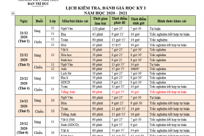 Trường THPT Nam Trực: Lịch thi học kì I – năm học 2020-2021