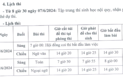 DANH SÁCH PHÒNG THI, LỊCH THI – KỲ THI TUYỂN SINH VÀO LỚP 10 THPT NĂM HỌC 2024-2025 – HỘI ĐỒNG THI THPT NAM TRỰC